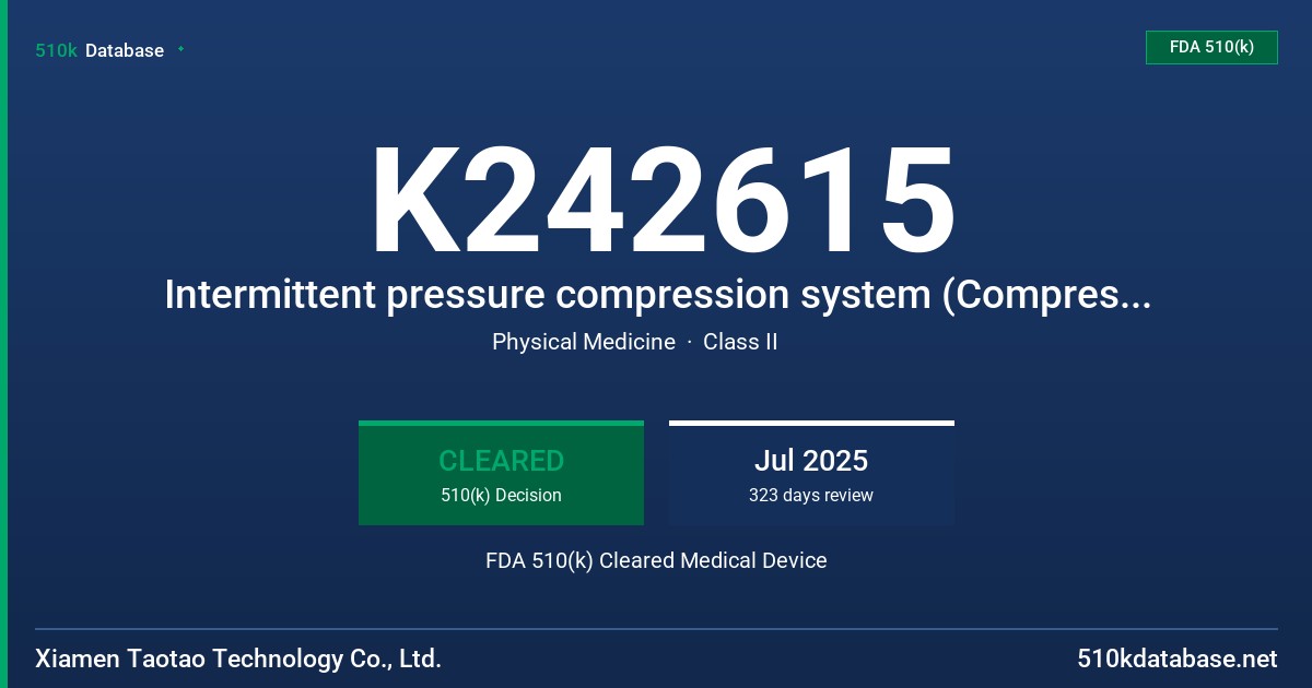K242615 Intermittent pressure compression system (Compression Pump PT1005A FDA 510(k) Cleared Medical Device