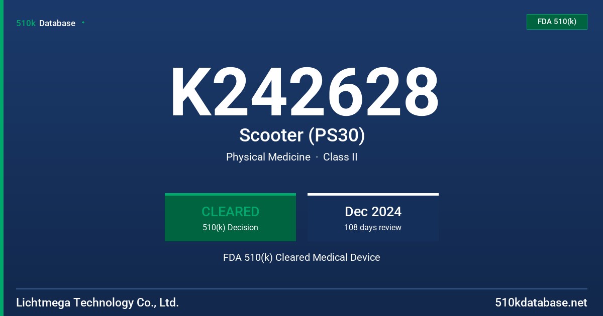 K242628 Scooter (PS30) FDA 510(k) Cleared Medical Device