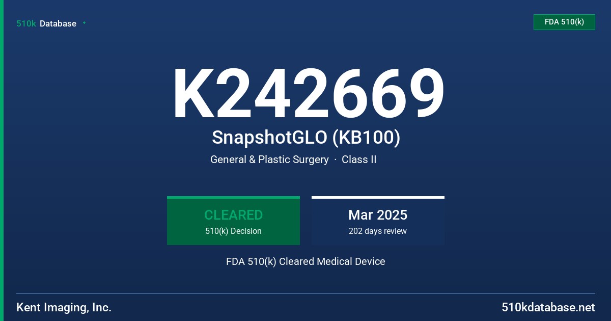 K242669 SnapshotGLO (KB100) FDA 510(k) Cleared Medical Device
