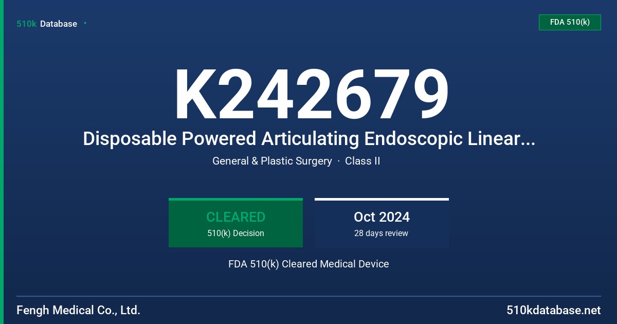 K242679 Disposable Powered Articulating Endoscopic Linear Cutter Stapler & Reloads (30mm series) FDA 510(k) Cleared Medical Device