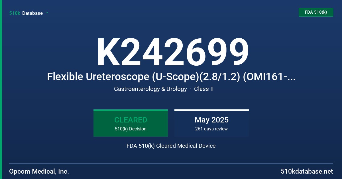 K242699 Flexible Ureteroscope (U-Scope)(2.8/1.2) (OMI161-2F28-CH12-US) FDA 510(k) Cleared Medical Device