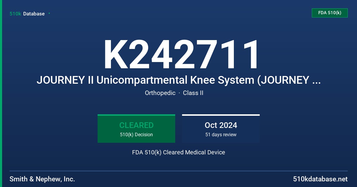 K242711 JOURNEY II Unicompartmental Knee System (JOURNEY II UK) FDA 510(k) Cleared Medical Device