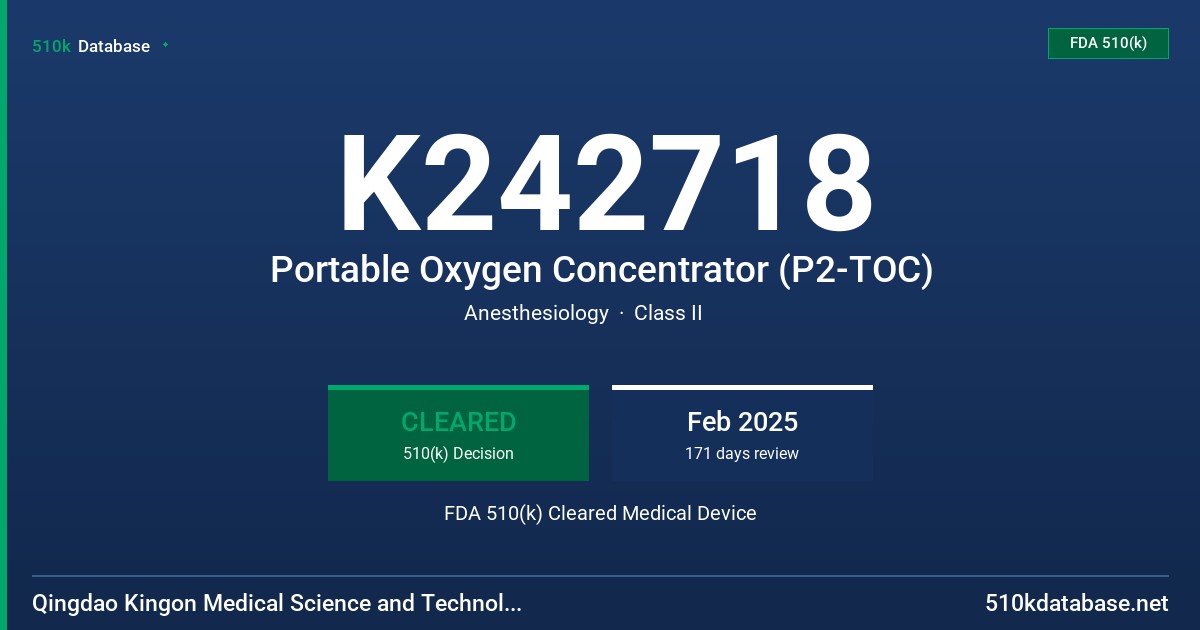 K242718 Portable Oxygen Concentrator (P2-TOC) FDA 510(k) Cleared Medical Device