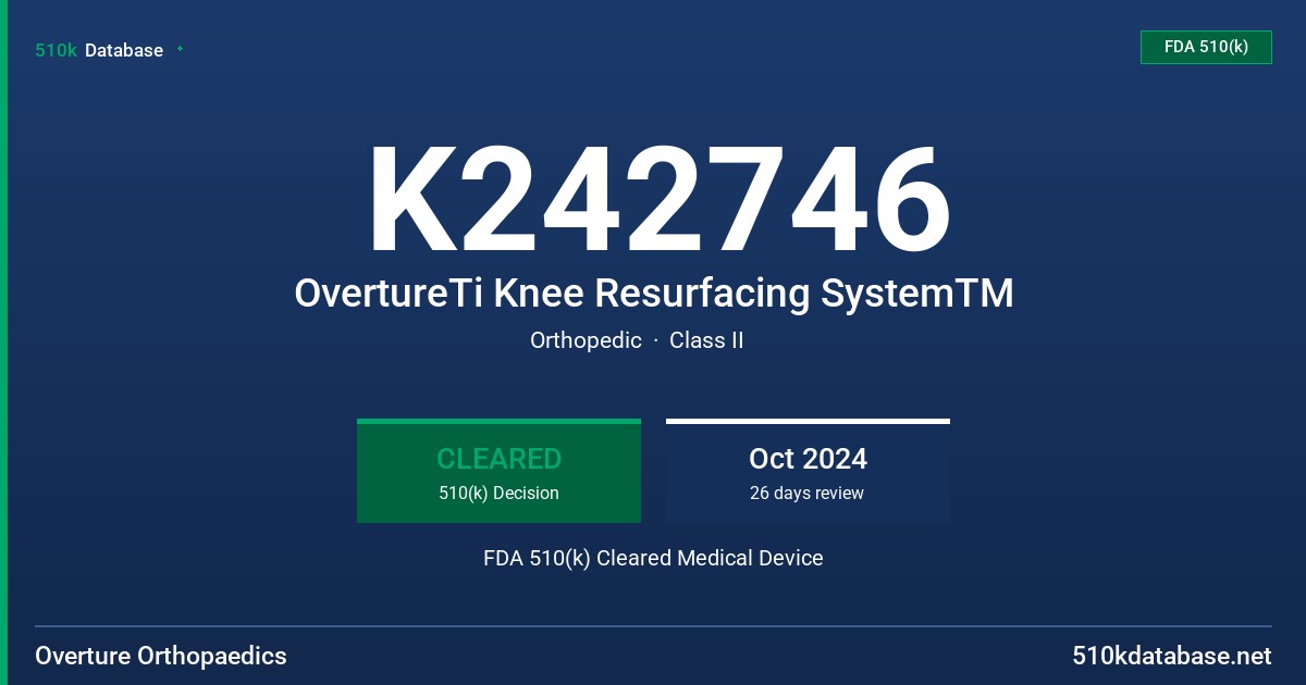K242746 OvertureTi Knee Resurfacing SystemTM FDA 510(k) Cleared Medical Device