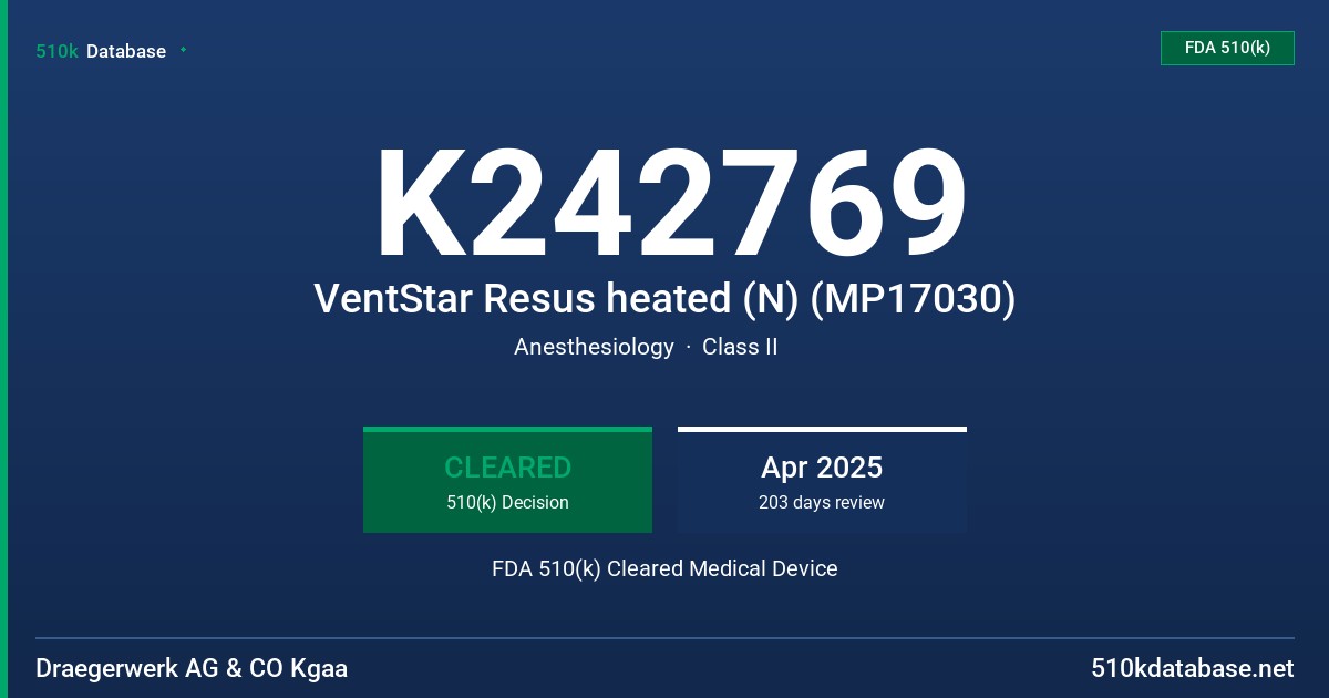 K242769 VentStar Resus heated (N) (MP17030) FDA 510(k) Cleared Medical Device