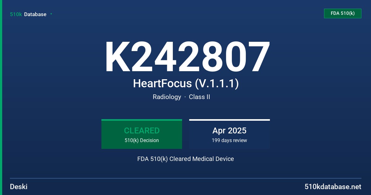 K242807 HeartFocus (V.1.1.1) FDA 510(k) Cleared Medical Device