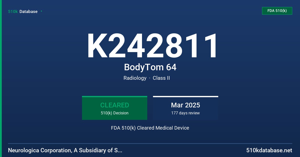 K242811 BodyTom 64 FDA 510(k) Cleared Medical Device