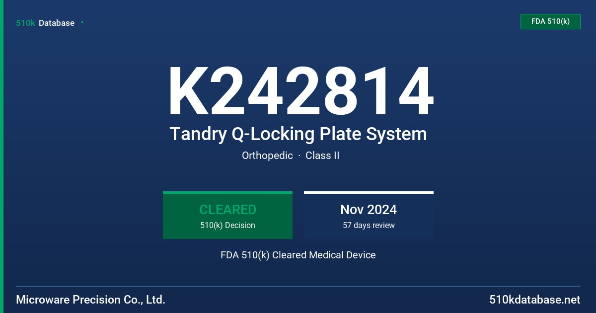 K242814 Tandry Q-Locking Plate System FDA 510(k) Cleared Medical Device