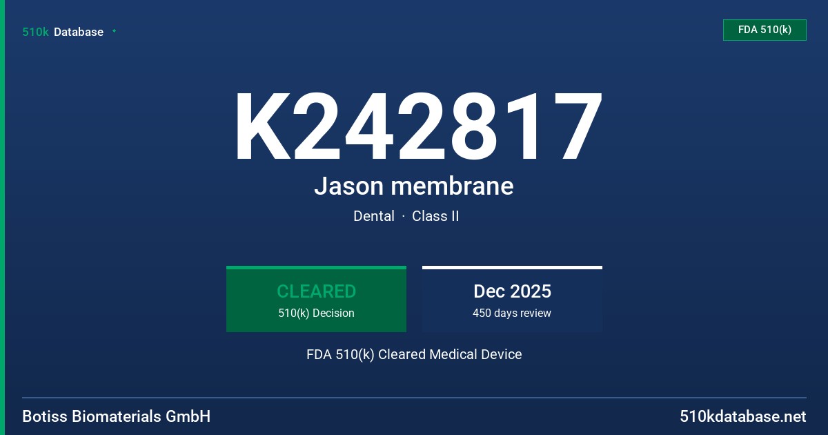 K242817 Jason membrane FDA 510(k) Cleared Medical Device