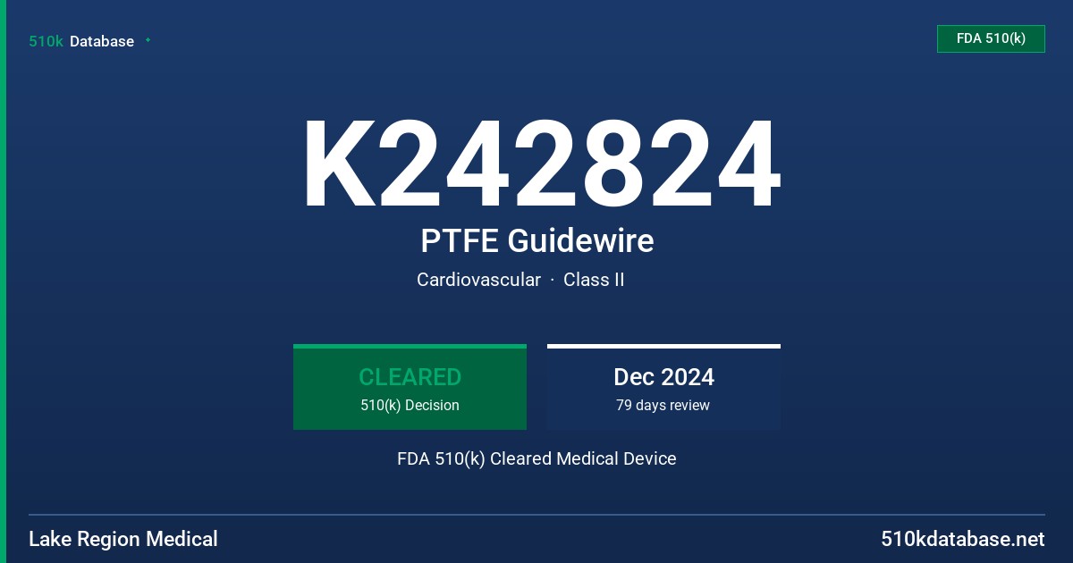 K242824 PTFE Guidewire FDA 510(k) Cleared Medical Device