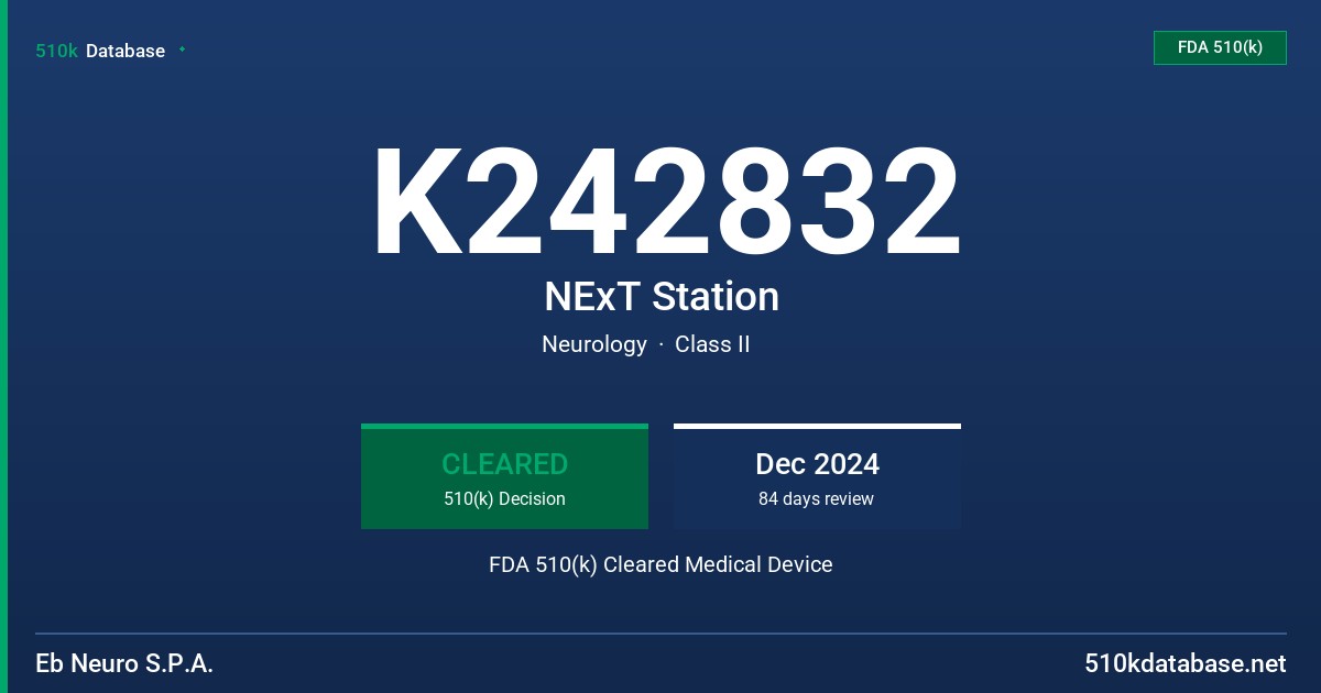 K242832 NExT Station FDA 510(k) Cleared Medical Device