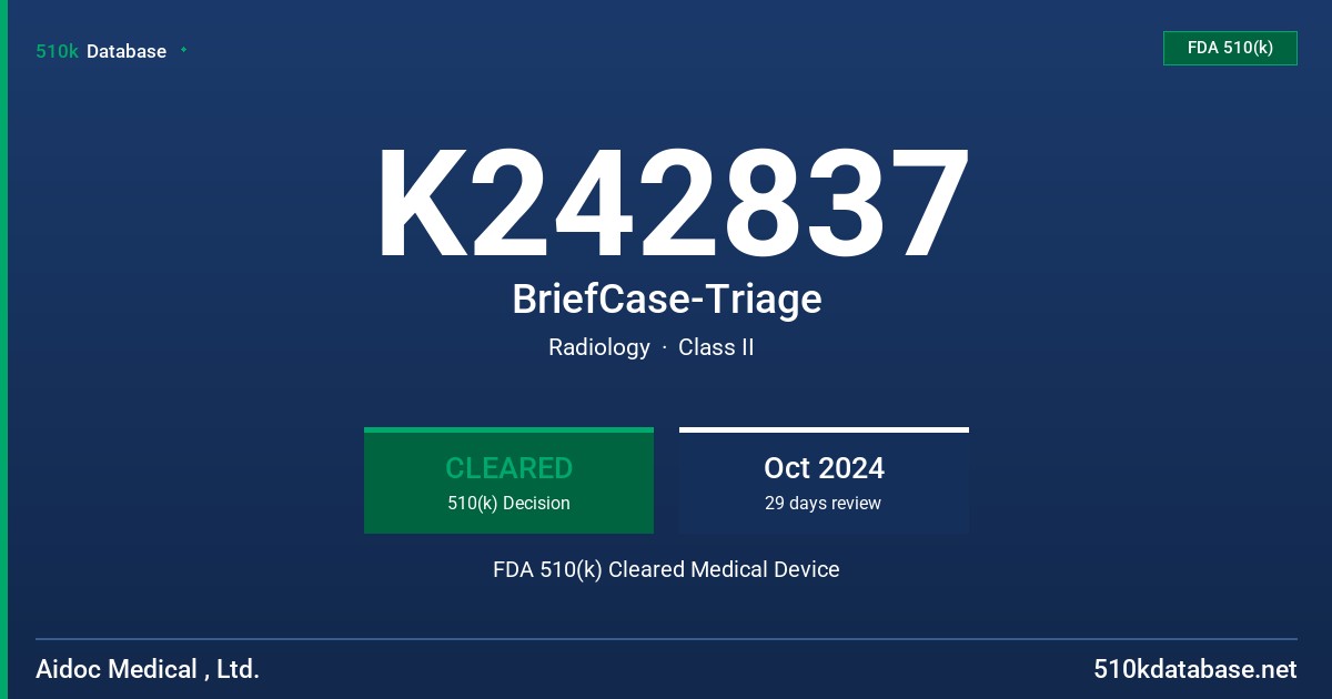 K242837 BriefCase-Triage FDA 510(k) Cleared Medical Device
