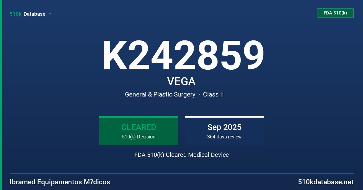 K242859 VEGA FDA 510(k) Cleared Medical Device