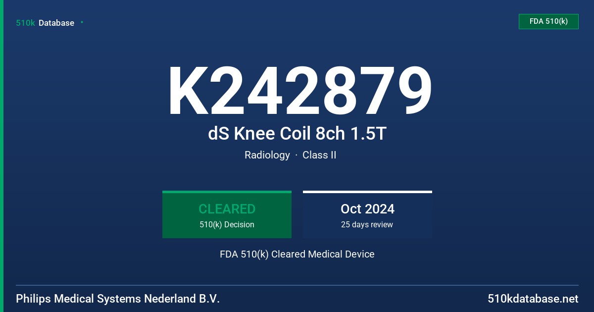 K242879 dS Knee Coil 8ch 1.5T FDA 510(k) Cleared Medical Device
