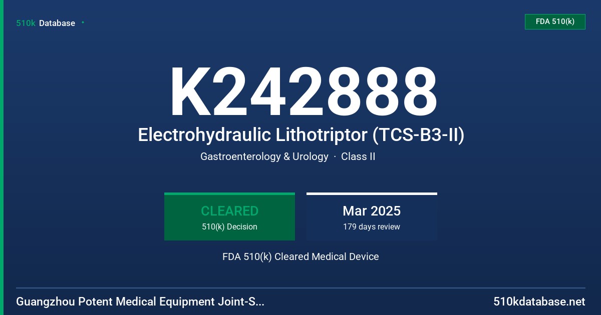 K242888 Electrohydraulic Lithotriptor (TCS-B3-II) FDA 510(k) Cleared Medical Device