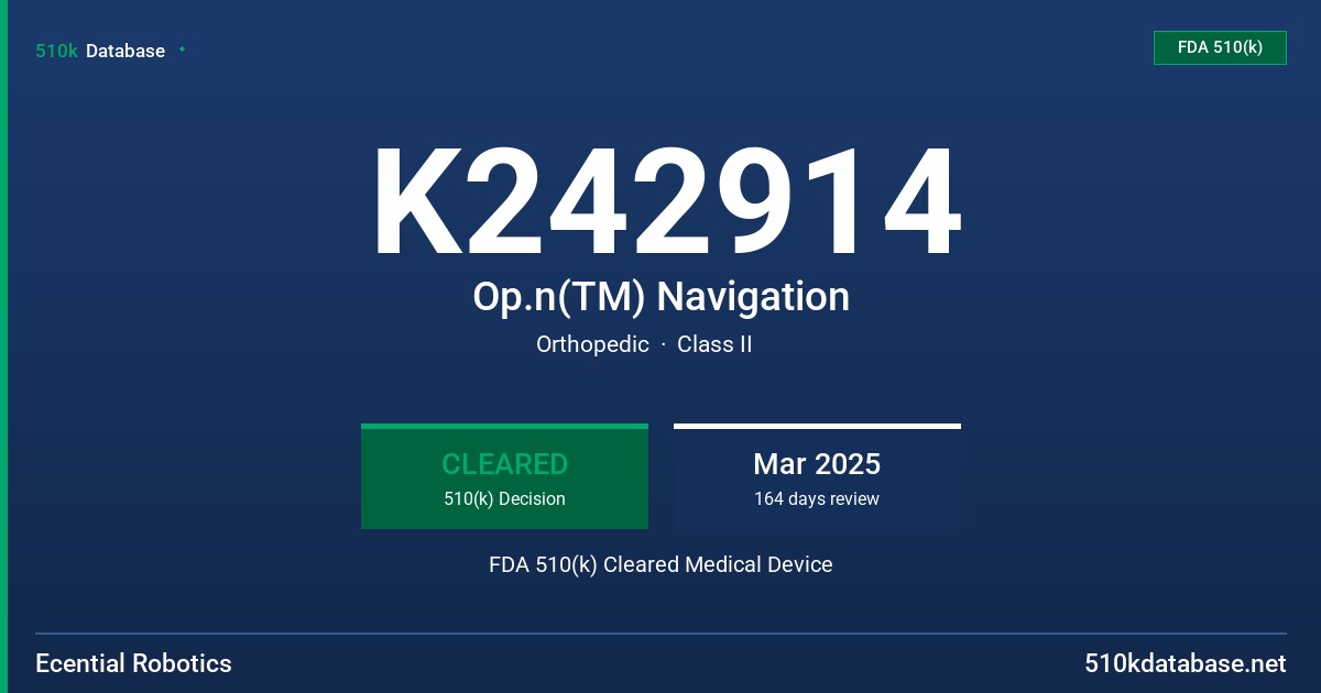 K242914 Op.n(TM) Navigation FDA 510(k) Cleared Medical Device