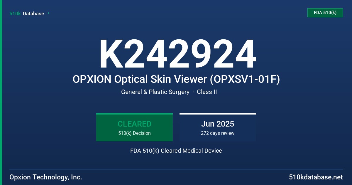 K242924 OPXION Optical Skin Viewer (OPXSV1-01F) FDA 510(k) Cleared Medical Device