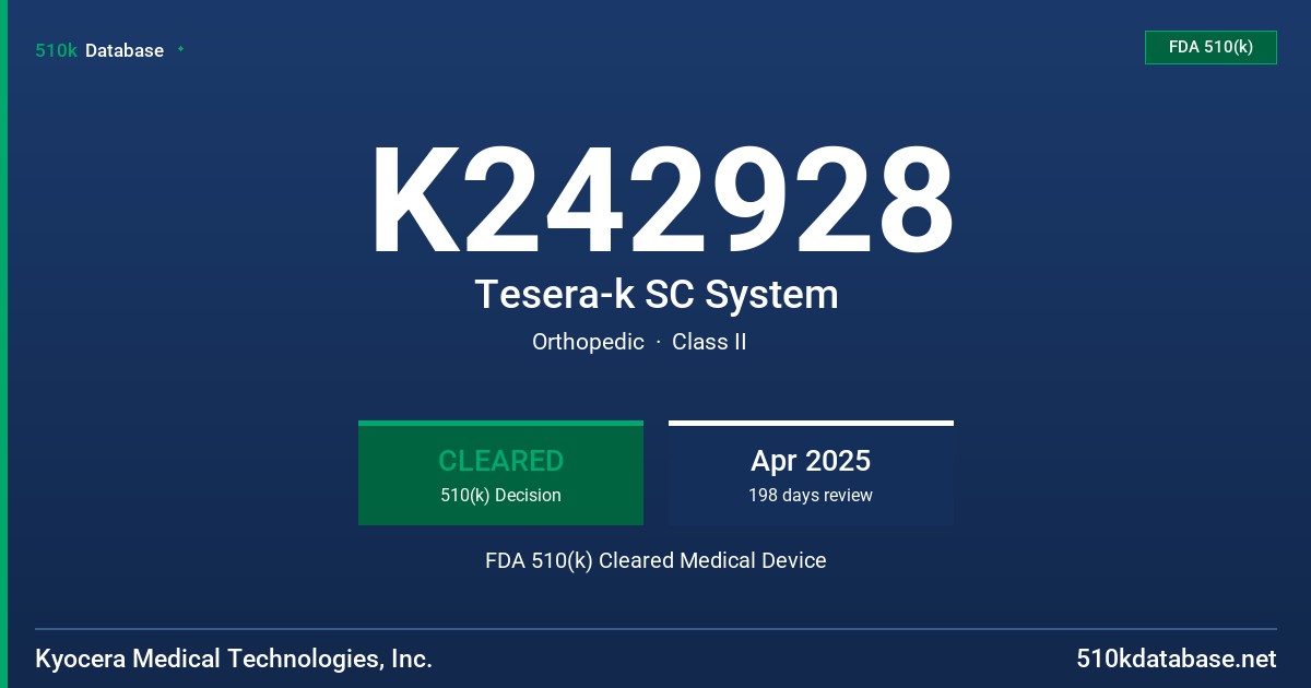 K242928 Tesera-k SC System FDA 510(k) Cleared Medical Device
