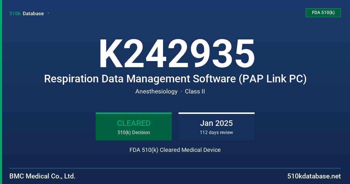 K242935 Respiration Data Management Software (PAP Link PC) FDA 510(k) Cleared Medical Device