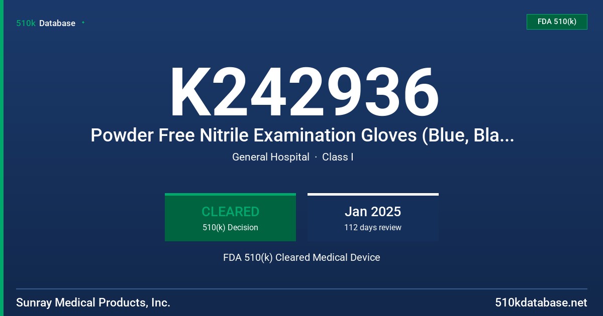 K242936 Powder Free Nitrile Examination Gloves (Blue, Black), Tested for Use with Chemotherapy Drugs and Fentanyl Citrate FDA 510(k) Cleared Medical Device