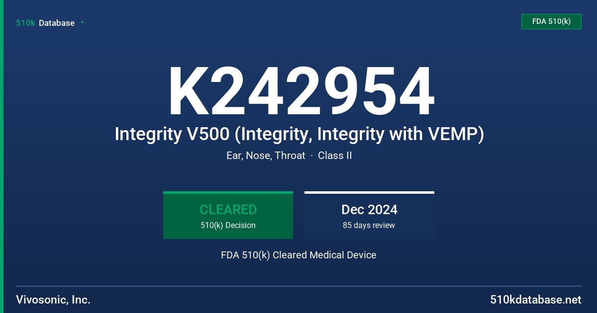K242954 Integrity V500 (Integrity, Integrity with VEMP) FDA 510(k) Cleared Medical Device