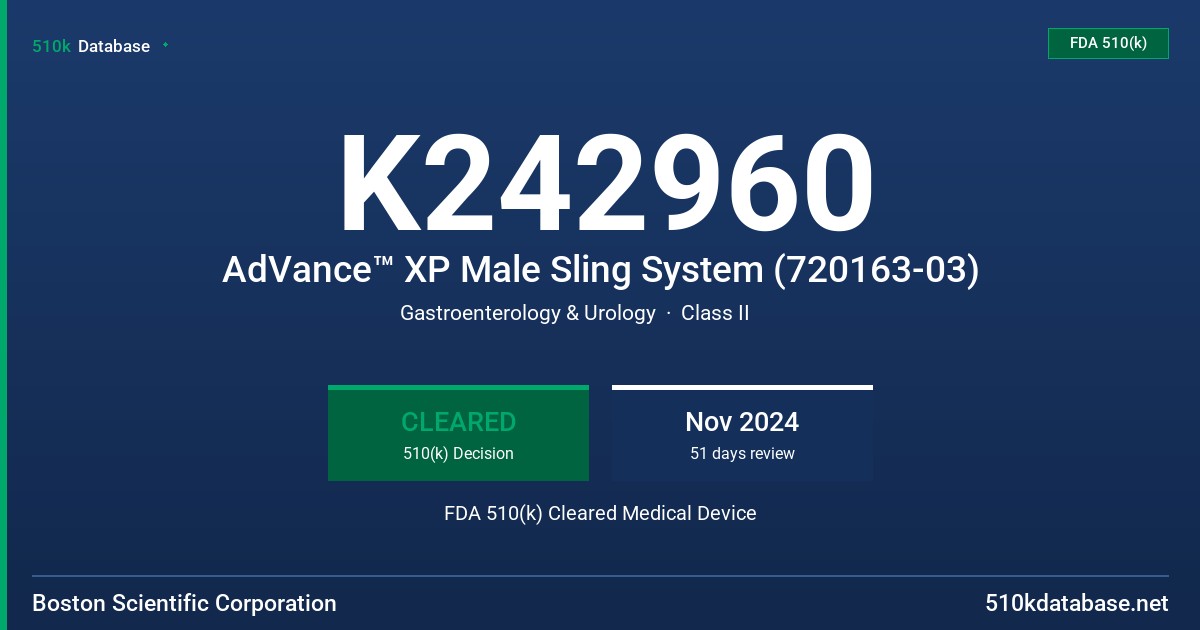 K242960 AdVance™ XP Male Sling System (720163-03) FDA 510(k) Cleared Medical Device