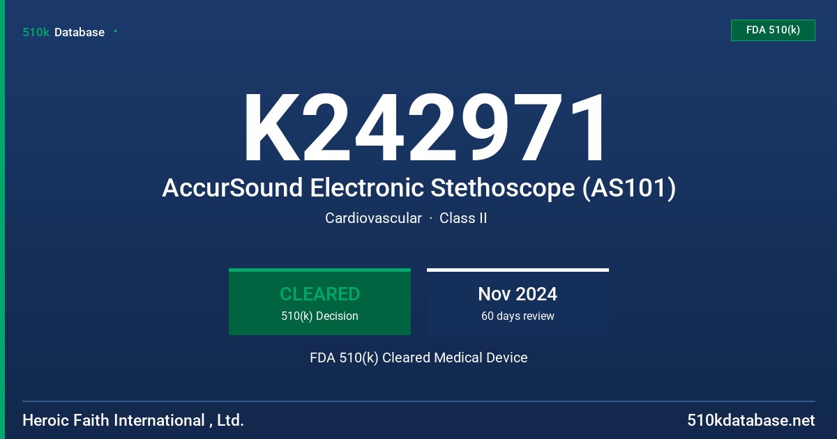 K242971 AccurSound Electronic Stethoscope (AS101) FDA 510(k) Cleared Medical Device