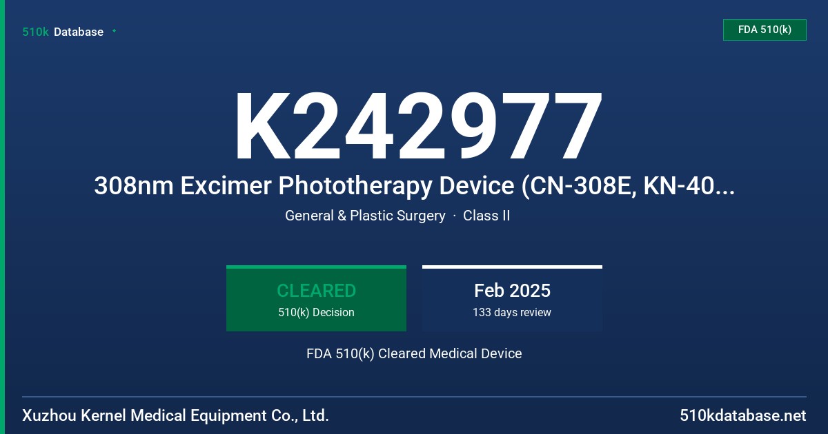 K242977 308nm Excimer Phototherapy Device (CN-308E, KN-4003B3, KN-4003B4, KN-5000C KN-5000D, KN-5000H, KN-5000K) FDA 510(k) Cleared Medical Device