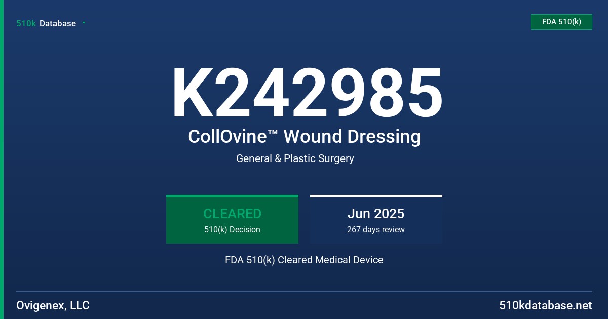 K242985 CollOvine™ Wound Dressing FDA 510(k) Cleared Medical Device