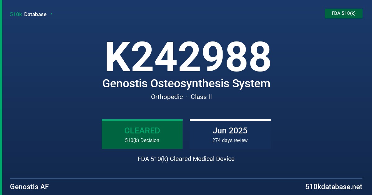 K242988 Genostis Osteosynthesis System FDA 510(k) Cleared Medical Device