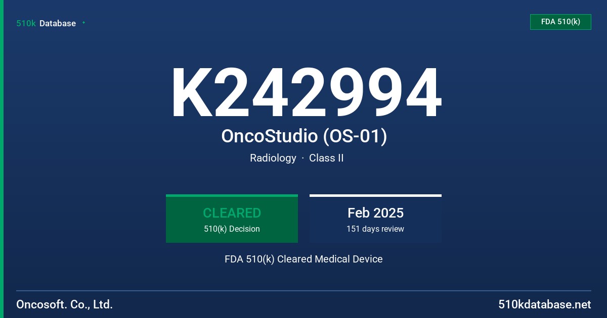 K242994 OncoStudio (OS-01) FDA 510(k) Cleared Medical Device