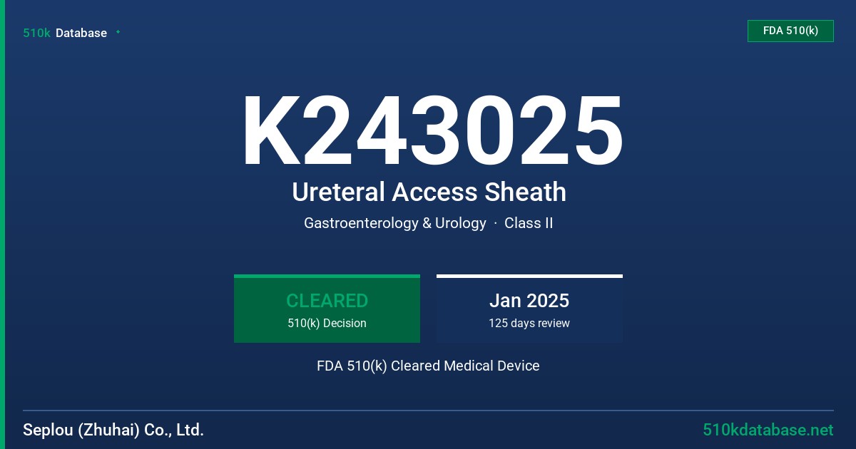 K243025 Ureteral Access Sheath FDA 510(k) Cleared Medical Device