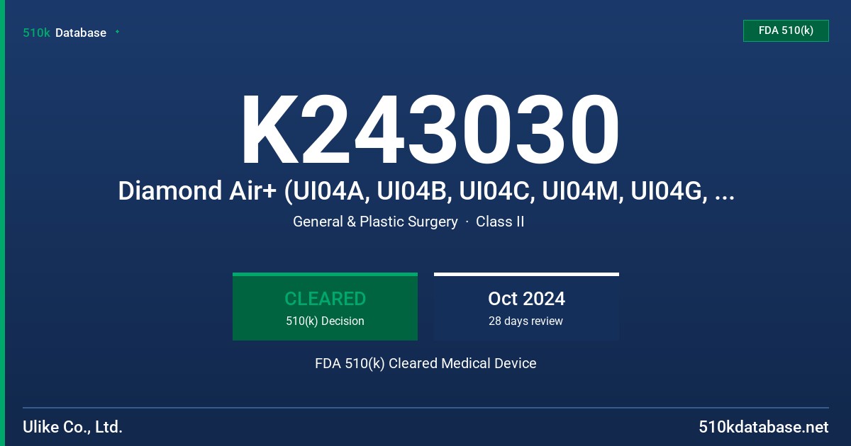 K243030 Diamond Air+ (UI04A, UI04B, UI04C, UI04M, UI04G, UI04W) FDA 510(k) Cleared Medical Device