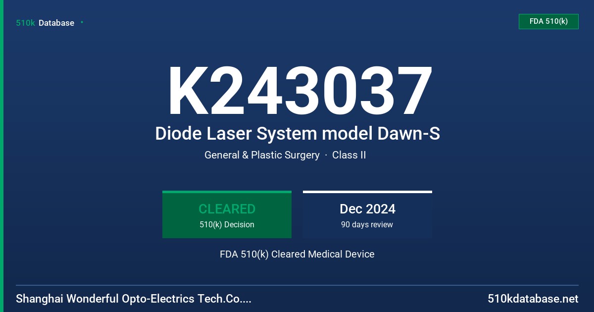 K243037 Diode Laser System model Dawn-S FDA 510(k) Cleared Medical Device