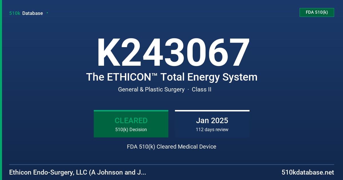 K243067 The ETHICON™ Total Energy System FDA 510(k) Cleared Medical Device
