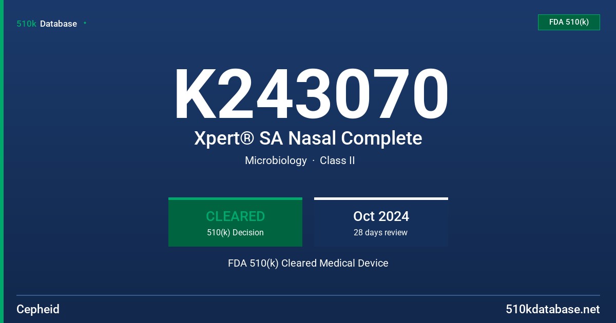 K243070 Xpert® SA Nasal Complete FDA 510(k) Cleared Medical Device