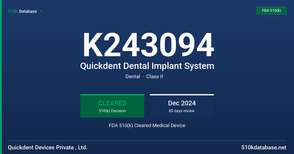K243094 Quickdent Dental Implant System FDA 510(k) Cleared Medical Device