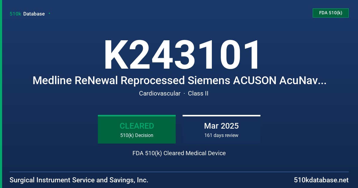 K243101 Medline ReNewal Reprocessed Siemens ACUSON AcuNav 10F Ultrasound Catheter (for Siemens Systems) (08255790 ) FDA 510(k) Cleared Medical Device