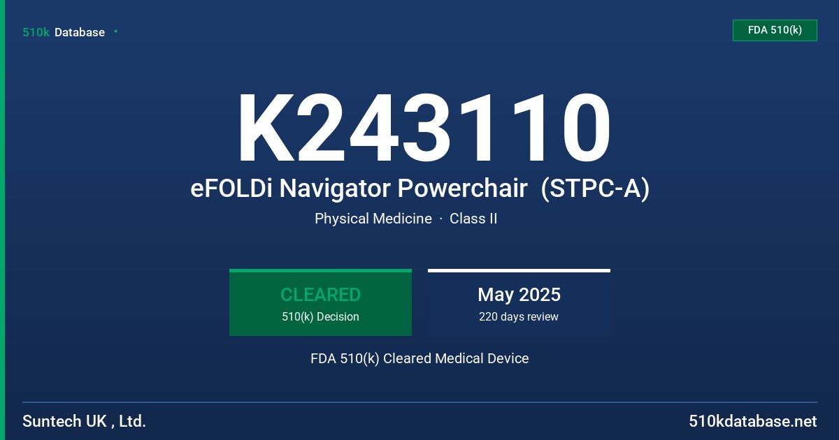 K243110 eFOLDi Navigator Powerchair  (STPC-A) FDA 510(k) Cleared Medical Device