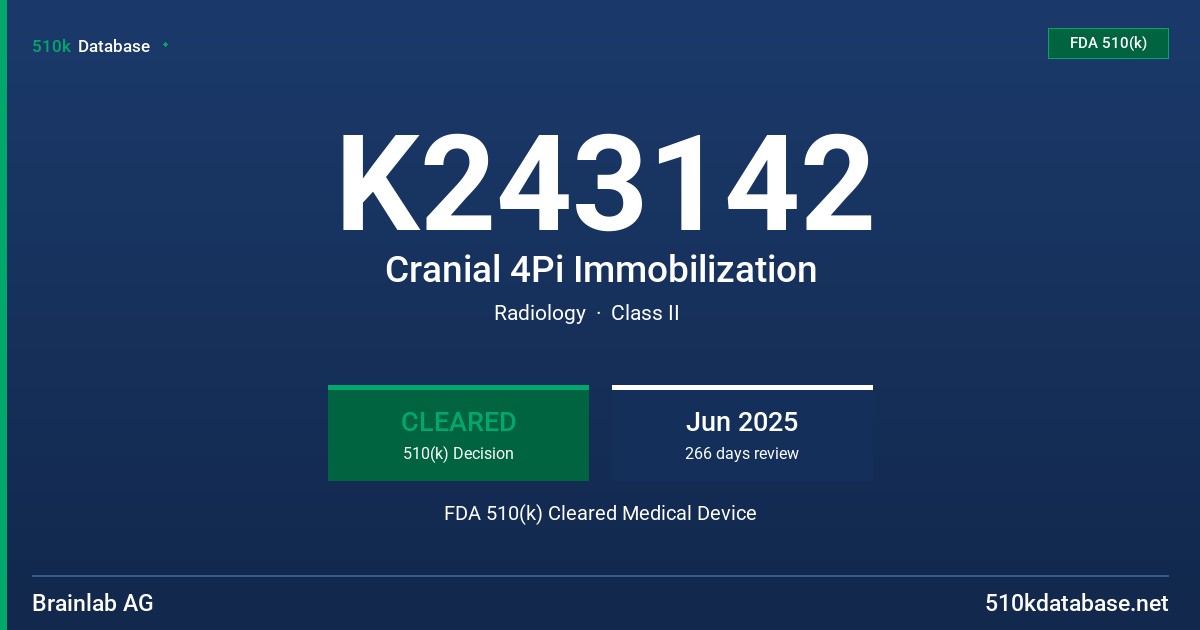 K243142 Cranial 4Pi Immobilization FDA 510(k) Cleared Medical Device