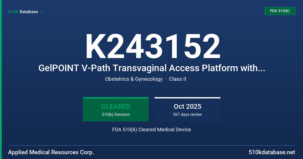 K243152 GelPOINT V-Path Transvaginal Access Platform with Retroperitoneal Access Device FDA 510(k) Cleared Medical Device