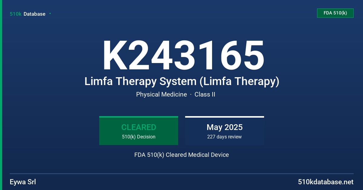 K243165 Limfa Therapy System (Limfa Therapy) FDA 510(k) Cleared Medical Device