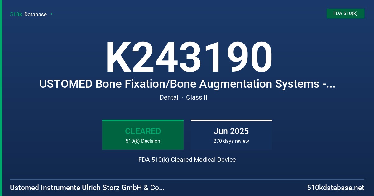 K243190 USTOMED Bone Fixation/Bone Augmentation Systems - PIN FDA 510(k) Cleared Medical Device