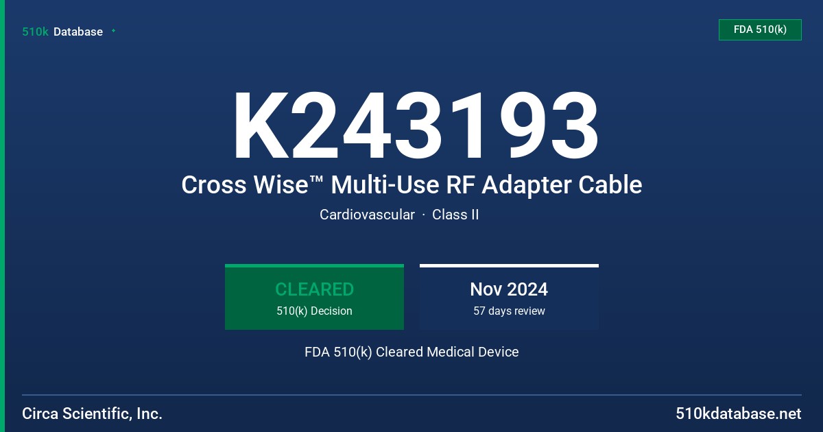 K243193 Cross Wise™ Multi-Use RF Adapter Cable FDA 510(k) Cleared Medical Device