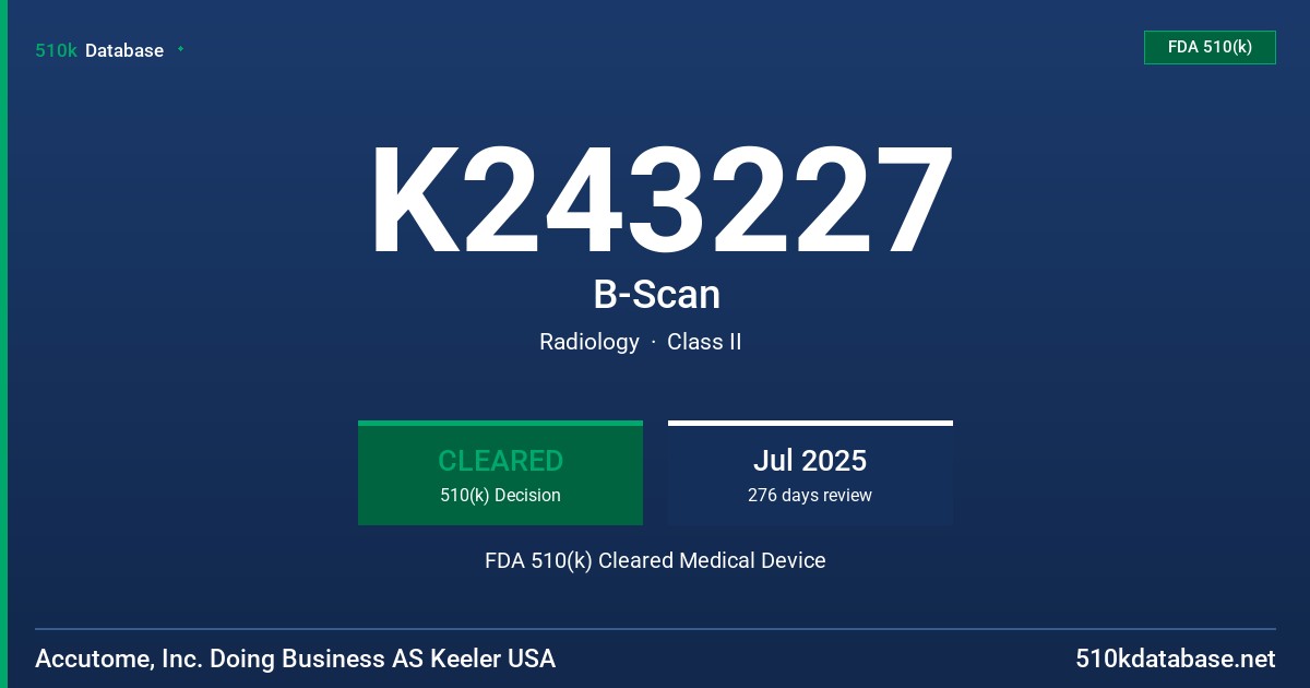 K243227 B-Scan FDA 510(k) Cleared Medical Device