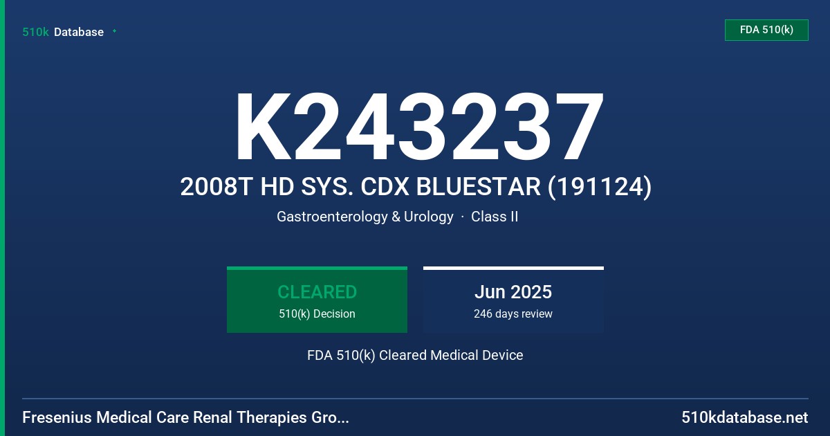 K243237 2008T HD SYS. CDX BLUESTAR (191124) FDA 510(k) Cleared Medical Device
