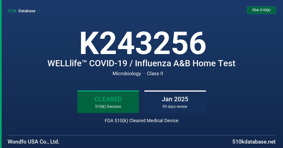 K243256 WELLlife™ COVID-19 / Influenza A&B Home Test FDA 510(k) Cleared Medical Device