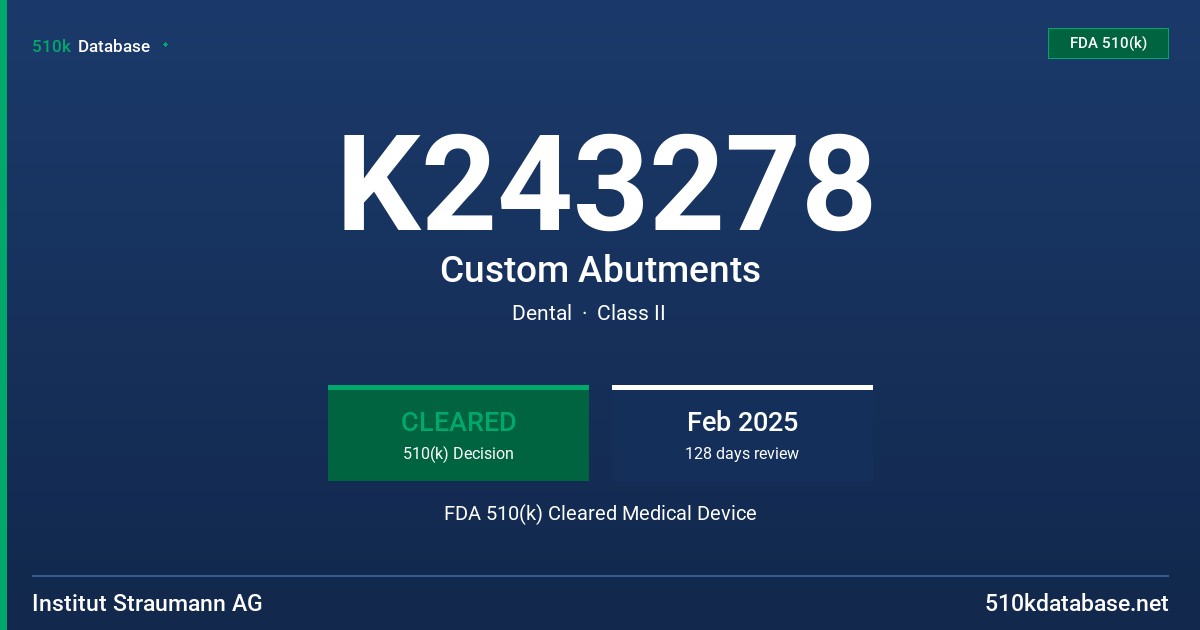 K243278 Custom Abutments FDA 510(k) Cleared Medical Device