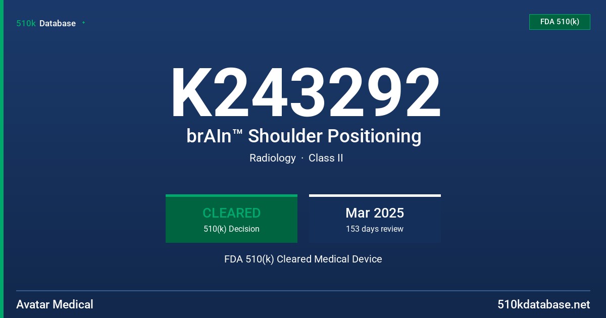 K243292 brAIn™ Shoulder Positioning FDA 510(k) Cleared Medical Device
