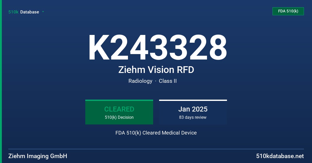 K243328 Ziehm Vision RFD FDA 510(k) Cleared Medical Device